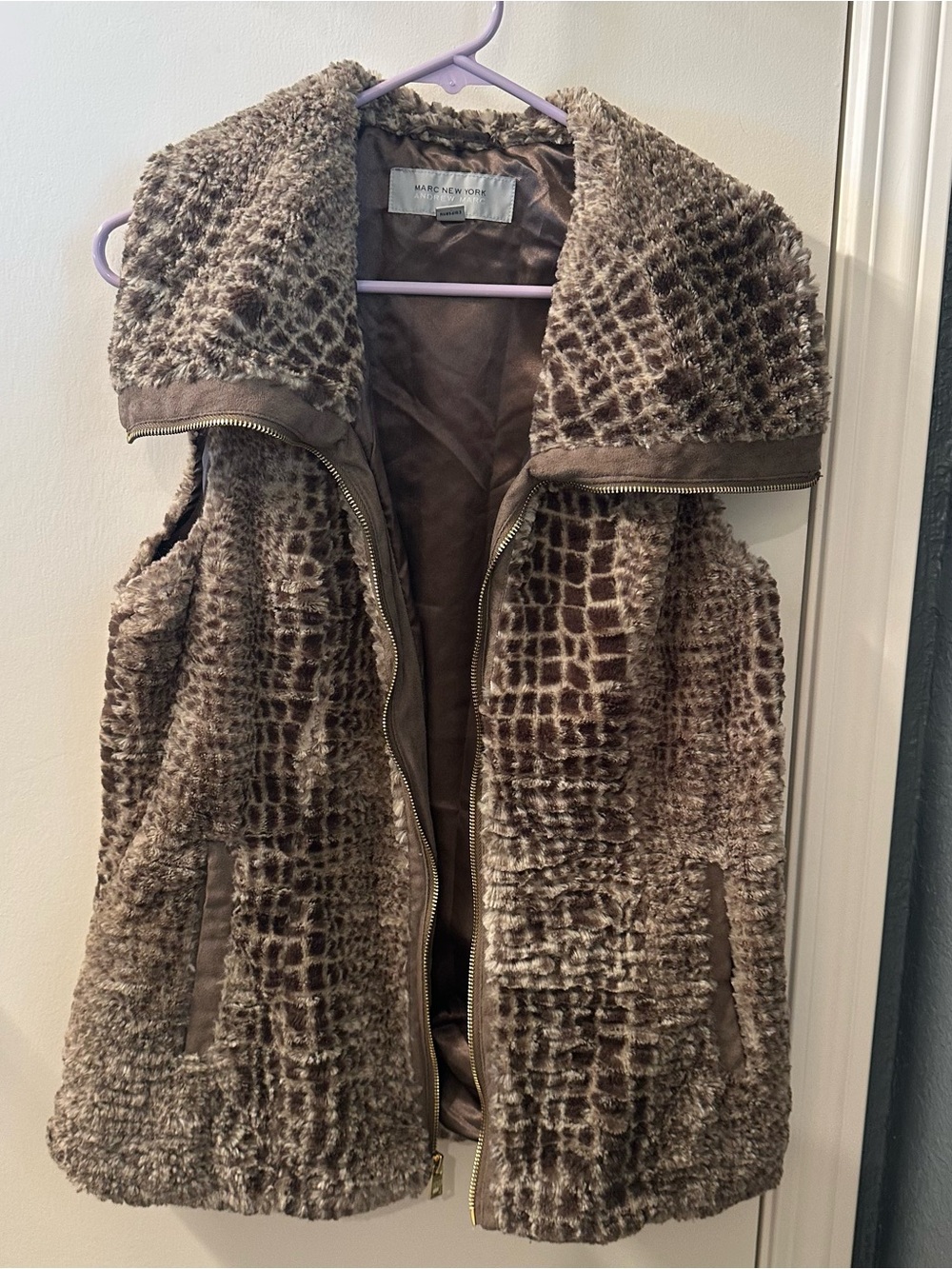 NWOT Marc New York Brown Faux Fur Zip Vest